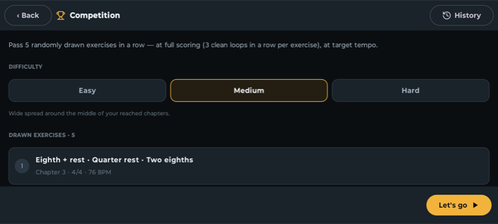 Competition mode with difficulty selection